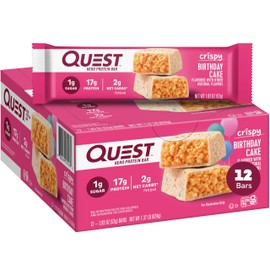 Quest Nutrition Crispy Birthday Cake Protein Bar, 17g Protein, 1g Sugar, 2g Net Carbs, Gluten Free Protein Snack, Keto Friendly, 12 Count