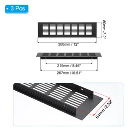 PATIKIL 12 x 3.2 Inch Door Air Vent Cover, 3pcs Aluminum Grille Ventilation Cover Louvered with Mounting Screws for Cabinet Wardrobe Door, Black