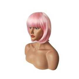 OYSRONG Women Shoulder Length Light Pink Straight Bob Wig with Bangs Synthetic Hair Cosplay Wig(pink)