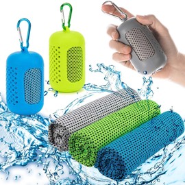 Paquete de 3 toallas refrescantes, Toallas portátiles suaves y transpirables con Silicona redonda bolsa,Toallas de secado rápido para ejercicio y gym, para correr, senderismo, yoga, golf, camping (Verde)