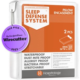 HOSPITOLOGY PRODUCTS Pillow Encasement- Zippered Bed Bug Dust Mite Proof Hypoallergenic - Sleep Defense System - King - Waterproof - Set of 2 - 20" H x 36" W