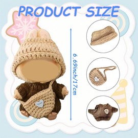 BCQTD 3PCS Clothing Set for Blind Box Dolls, Vinyl Plush Toy Outfit Set Accessories,Small Brown Plush Doll Outfitfor 6.7in Dolls,ncludes Hat, Shirt and Backpack(doll not in