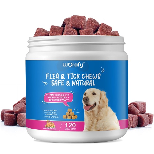 Flea and Tick Prevention for Dogs Chewable, 120 Chews Dog Flea & Tick Control Supplement, Natural Flea and Tick Supplement for Dogs, Oral Flea and Tick Chews Treats for Dogs All Breeds and Ages