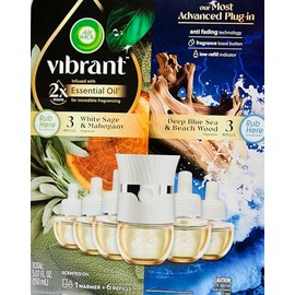 Air Wick Vibrant White Sage & Mahogany and Deep Blue Sea & Beach Wood, 6 Refills & 1 Warmer, 5.07 FL OZ