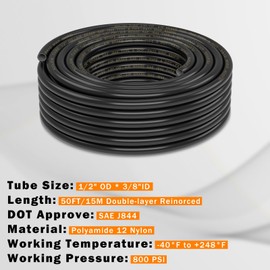 CheeMuii 50 FT 1/2" Double Layer DOT Air Line Premium PA12 Nylon 1/2 Pneumatic Tubing SAE J844 DOT Air Hose 15 Meter 1/2 Inch OD Pneumatic Air Tubing Pipe Hose Line