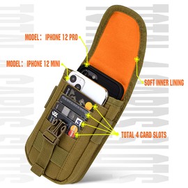 bvya 2 Pack Tactical Molle Phone Pouches, Smartphone Waist Belt Holster Utility Card Holder with Flag Patch Paracord Keyring and D-Ring for 4.7"-6.9" Phone