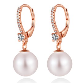 Pearl Earrings Silver Pearl Earrings for Women Pearl Dangle Earrings Pearl Drop Earrings Sterling Silver Pearl Earrings Leverback Rose Gold Pearl Dangling Earrings Women Pearl Diamond Earrings 10mm