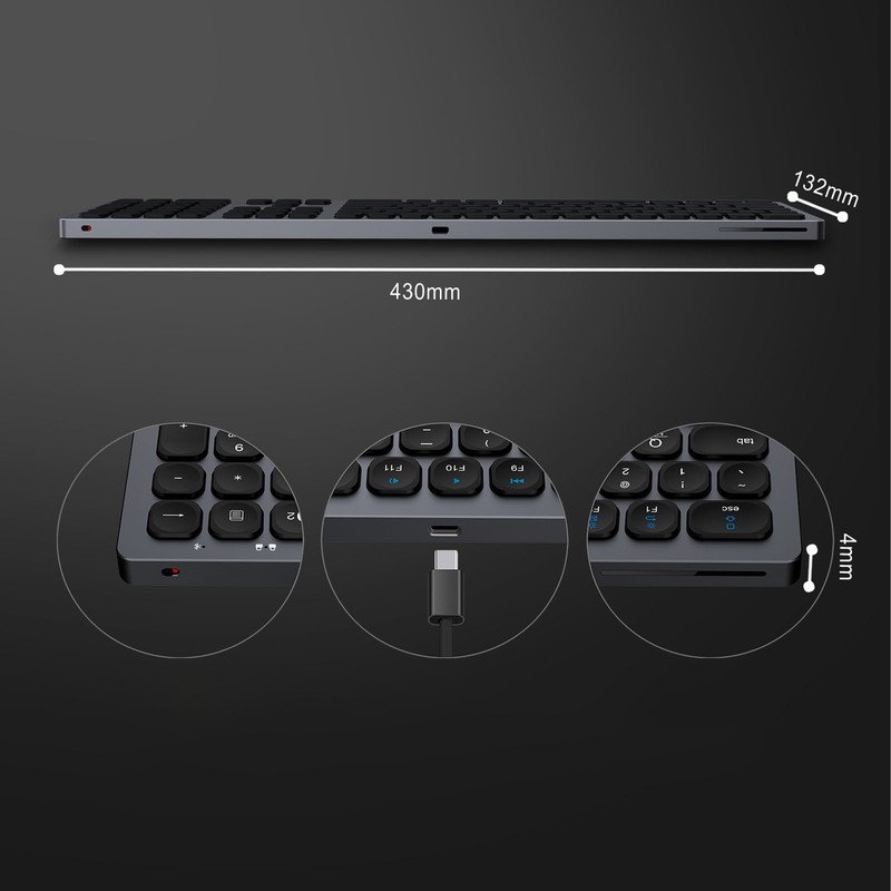 Bluetooth Keyboard with Numeric Keypad Skid Resistance Pads 110 Keys