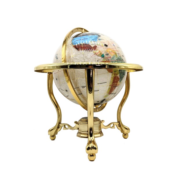 Unique Art Since 1996 14" Mother of Pearl Gemstone Globe with Gold Stand