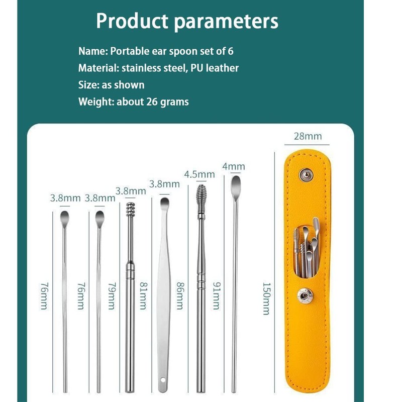 Stainless Steel Ear Wax Removal Kit, 6 Pieces