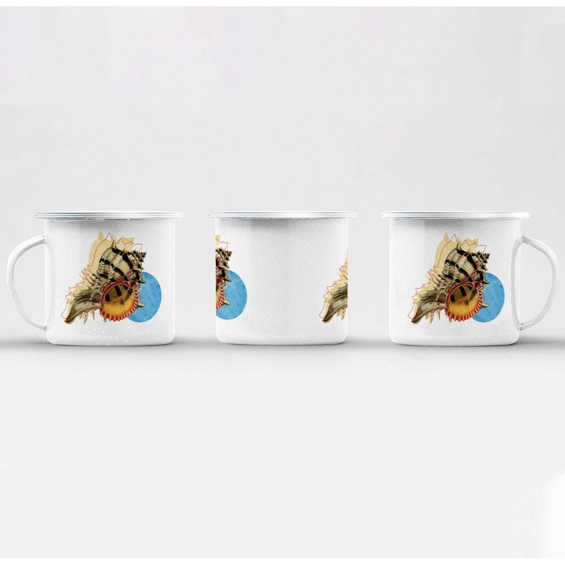 Enamelled Metal Cup 284ml Minimalist Shell Collage Biology Illustration Ancient