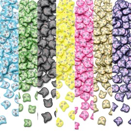 Stiesy About 580pcs 7 Colors Cat Clay Flatback Cabochons Animal Clay Discs Handmade Polymer Clay No Hole Beads for DIY Nail Art Crafts Decoration