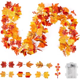 Thanksgiving Decorations Fall Garland String Lights with Timer, 50 LED 16.4Ft Lighted Autumn Leaves Garlands Decor, Fall Lights for Home Decoration Party Indoor Mantle