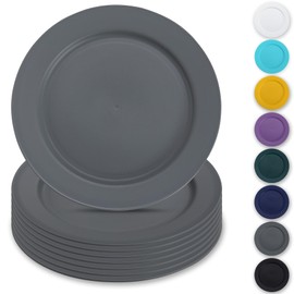 Berglander Plastic Plates Set of 8 Pieces 10", Gray Reusable Flat Dinner Plates, Salad Plates, Pasta Bowls, Dishes Set Easy to Carry for Home, Garden, Picnic, Camping, Outdoor