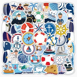 100PCS Small Size Sailing Stickers, Fun Sailor Stickers Packs for Teenagers and Adults, Waterproof Vinyl Cute Cartoon Nautical Decals for Phones, Skateboards, Guitars