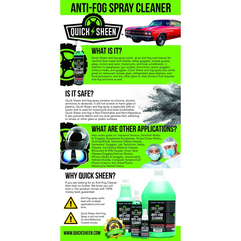 Quick Sheen Anti-Fog Spray for Glass, Windows, Glasses, Masks, Mirrors,