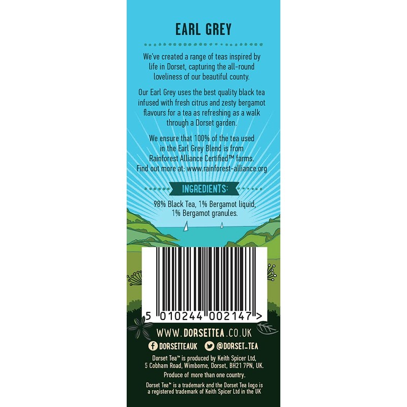 Dorset Tea Earl Grey Tea Bags 4 Boxes x 20