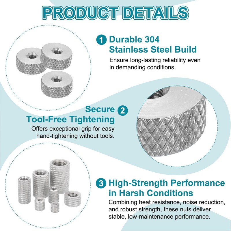 sourcing map 2 Pcs M12 Flat Knurled Thumb Nuts, 304