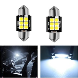 T10 x 31MM LED Room Lamp, 3030 Chip, 6 Rungs, Built-In Canceller, Non-Polarity, Set of 2