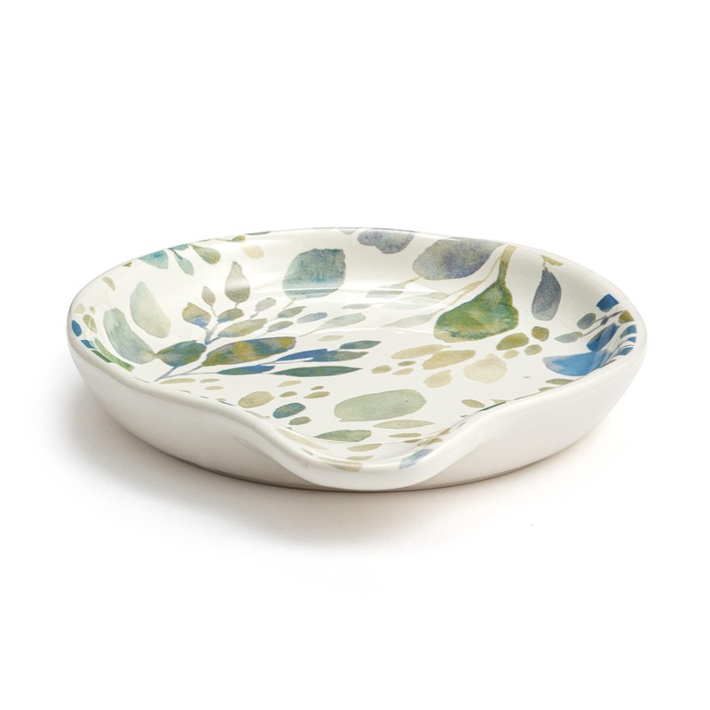 DEMDACO Blue Green Spring Leaves 6 x 4.5 Stoneware Spoon
