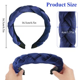 LOPHE Velvet Braided Headband, Twisted Braid Rough Edge Hair Band, Non-Slip Twisted Knotted Headband, Cute Vintage Style Braided Hairband, Makeup Headbands for Women (Dark Blue)