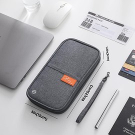 Travel Passport Wallet, Lightweight Large Family Passport Holder RFID Passport Cover Case Waterproof Bag Document Organizer for Women & Men-Grey