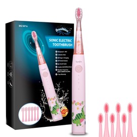 BRUSHKINZ Kids Electric Toothbrush Pink - 3 Modes with Smart Timer - Soft Bristle USB Rechargeable Toothbrush - Sonic Power Vibrating Toothbrush for Dental Oral Care - Lasts 50 Days