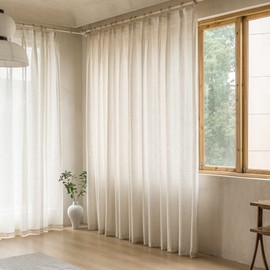 MAIHER Pinch Pleated Curtains Light Filtering, Natural Linen Textured Semi Sheer Window Curtains 84 inch Length for Living Room Bedroom Pinch Pleat Drapes with Hooks (1 Panel, 72 W x 84 L)