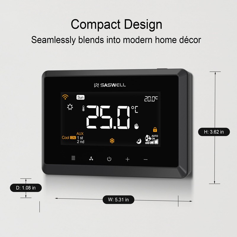 SASWELL Smart WiFi Thermostat for Home, Programmable Thermostat 3H/2C for