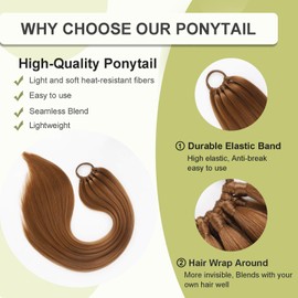 Ponytail Extension For Black Women Pony Tails Hair Extensions 18inch Long Straight Ponytail Extensions Hairpieces Soft Synthetic Hair for Party, Daily Use(30#)