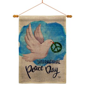 Peace Together Burlap House Flag Dowel Set Sweet Life Earth Support Environmental Protection Small Decorative Gift Yard Banner Double-Sided Made In USA 28 X 40