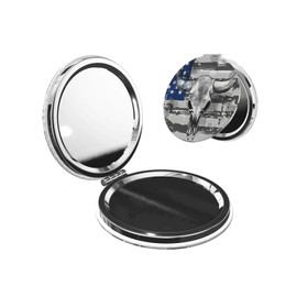KWSAAHU Double-Sided Pocket Compact Mini Makeup Mirrors 1x, 2X Magnifying Mirror Portable Foldable Round Small Purse Mirror Suitable Daily Party Travel for Man Woman - Flag Rhinoceros