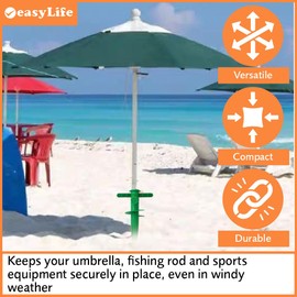 Easylife Screw-In Umbrella Anchor - Fits Poles 2-3cm in Diameter. Beach Umbrella Sand Anchor - Twists into Sand, Grass or Soil (30cm depth). Outdoor Garden Parasol Ground Anchor - Fully Guaranteed