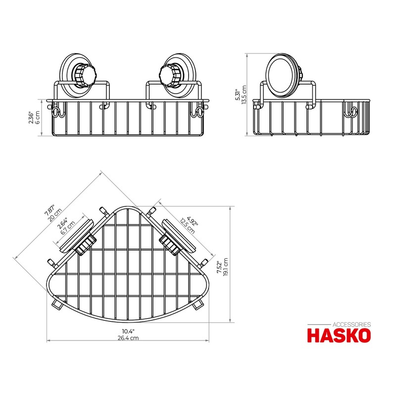 HASKO accessories Corner Shower Caddy with Suction Cups and 3M