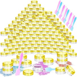 100  3g Empty Plastic Containers with Lids,Tiny Makeup Sample Containers Small Pot Jars Clear Round Cosmetic Jars with 20  Mini Spatulas for Liquid Sample Powder Creams (Clear Lid) - Color: yellow