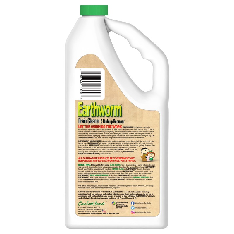 Earthworm Drain Cleaner - Clog Remover - Drain Opener/Deodorizer -