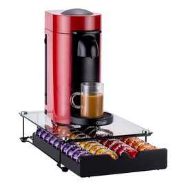 FlagShip Vertuo Pod Holder Drawer for Nespresso Storage Glass Top Capsule Organizer(40 Pods Capacity)