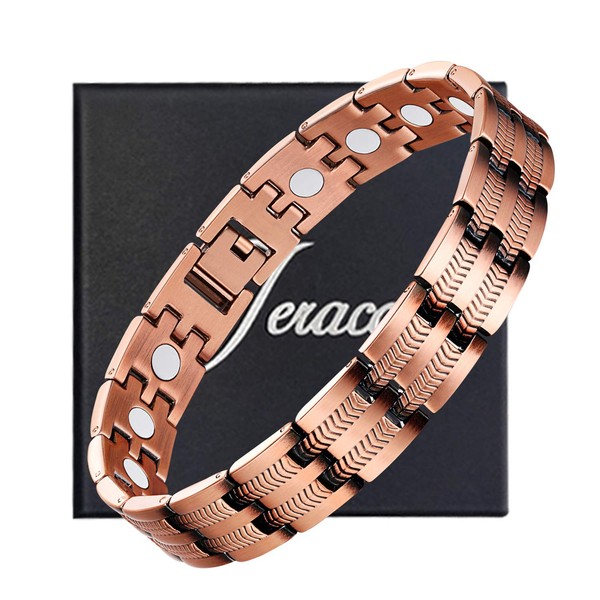 Jeracol Copper Magnetic Bracelet for Men Women,Men Solid Copper Brazaletes Wristband with Ultra Strength Magnets,Adjustable Size with Removal Tool & Jewellry Gift Box