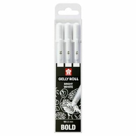 JustArtsCrafts Gely Roll 3 x Bright White pens in case, Bold, size 10