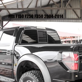 Fits Ford F150 F250 F350 2004-2014 Rear Middle Back Sliding Window American US Flag Vinyl Decal Matte Black Exterior Accessories