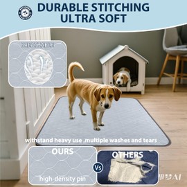 Washable Pee Pads for Dogs, 48x48 Reusable Puppy Pads with Fast Absorbent, Waterproof Reusable Pee Pads for Whelping, Traing, Incontinence and Potty, 3 Pack, White Grey.