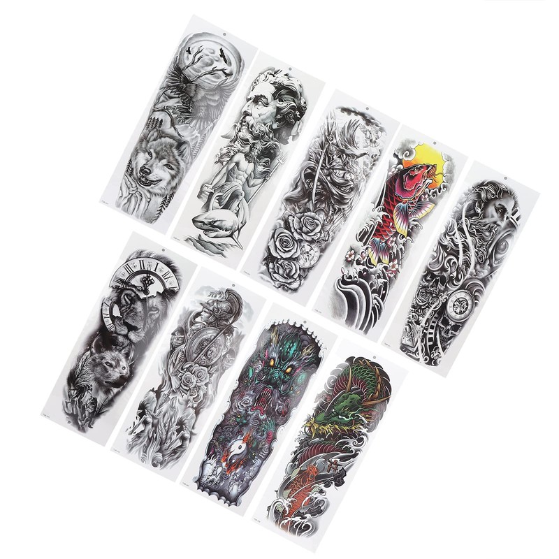 9 x Full Arm Tattoos - Waterproof Temporary Tattoo Stickers