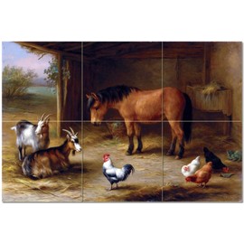 Tile Mural Horse Goats Chickens in a Barn Farmyard by Edgar Hunt Kitchen Bathroom Shower Wall Backsplash Splashback 3x2 4.25" Ceramic, Matte
