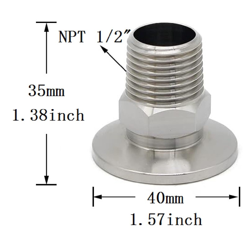 QMINOX SS304 KF25 NPT Male Adaptor thread 1/2" NW25 KF