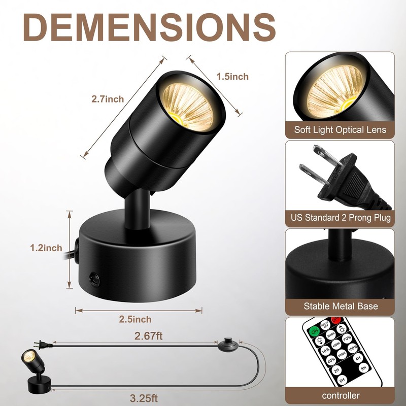 FZWLE 1 Pack Dimmable Spot Lights Indoor, Uplighting Indoor Spotlight