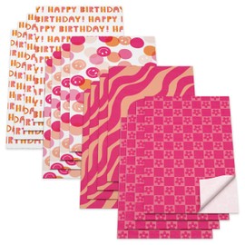 American Greetings Birthday Wrapping Paper Sheets with Gridlines, Pink Patterns (16 Sheets, 30 in. x 20 in.)