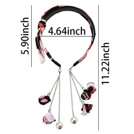 Non Slip Pink Bow Headband for Girls Trendy Rabbit Ears Head Band with Teeth Cute Wide Bowknot Hairband for Women with Tassel Faux Pearl Earrings Korean Style Flower Print Headbands for Women