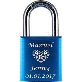 ♥ Love Goals Engraved Love Padlock with Engraving | Individual | Ideal Gift for Lovers & Couples | High-Quality Gift Packaging | Lock with 2 Keys | Anodised | M015 | Colour: Green, Blue, Red & Purple, blue