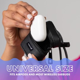 Moxyo AirPods Pro Case Cover with Removable Adjustable Lanyard, Full Protective PU Leather Case with Water Resistant Secure Zipper, Shockproof Protective case for AirPod Pros (Black)