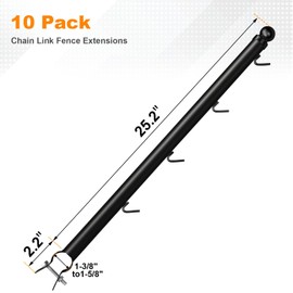 YXJSTO 10 Pack Barbwire Arm Extensions for Chain Link Fence, 25" Barbed Wire Extend Arm for 1-3/8" to 1-5/8" Top Rail, Galvanized Steel Fence Extension with 4 Hooks, Black